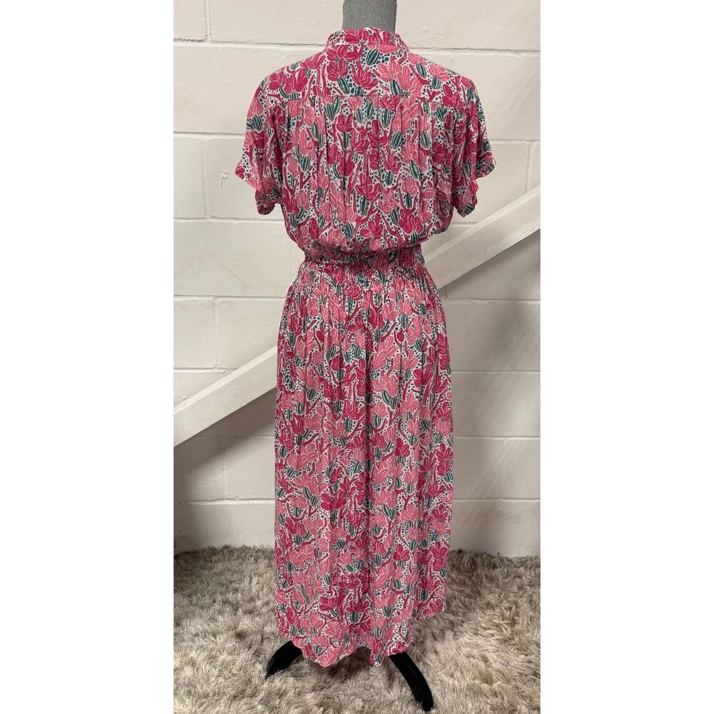 Poupette St Barth Becky Pink Kaktus Print Button Front Short Sleeve Maxi Dress - Picture 8 of 14